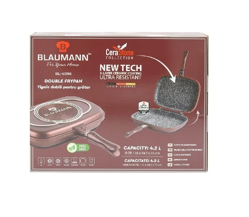 Tigaie grill dubla marmura ceramica Blaumann Cerastone 36x24.7x7.5 cm 4.2 l